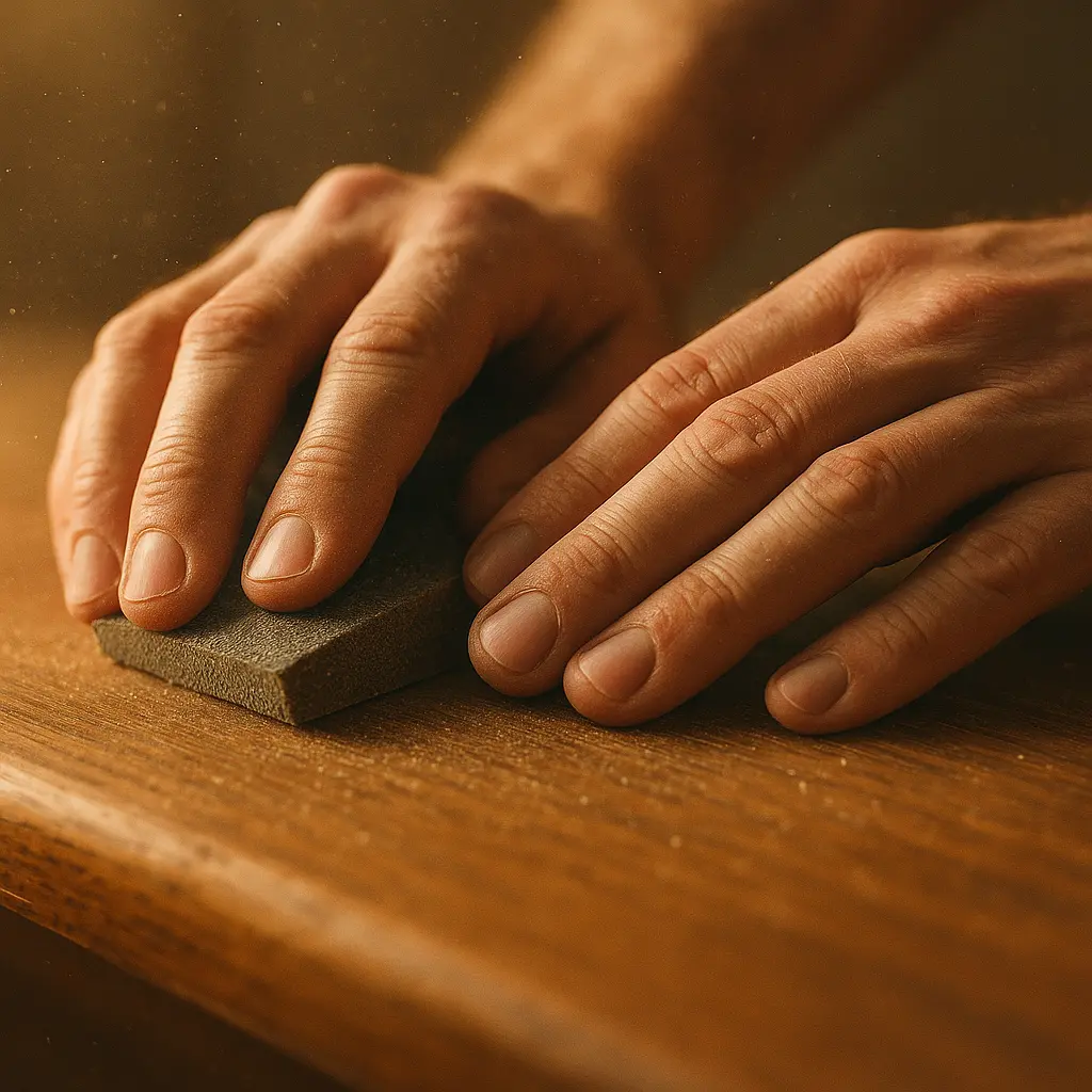 Feinschliff einer Holzoberfläche